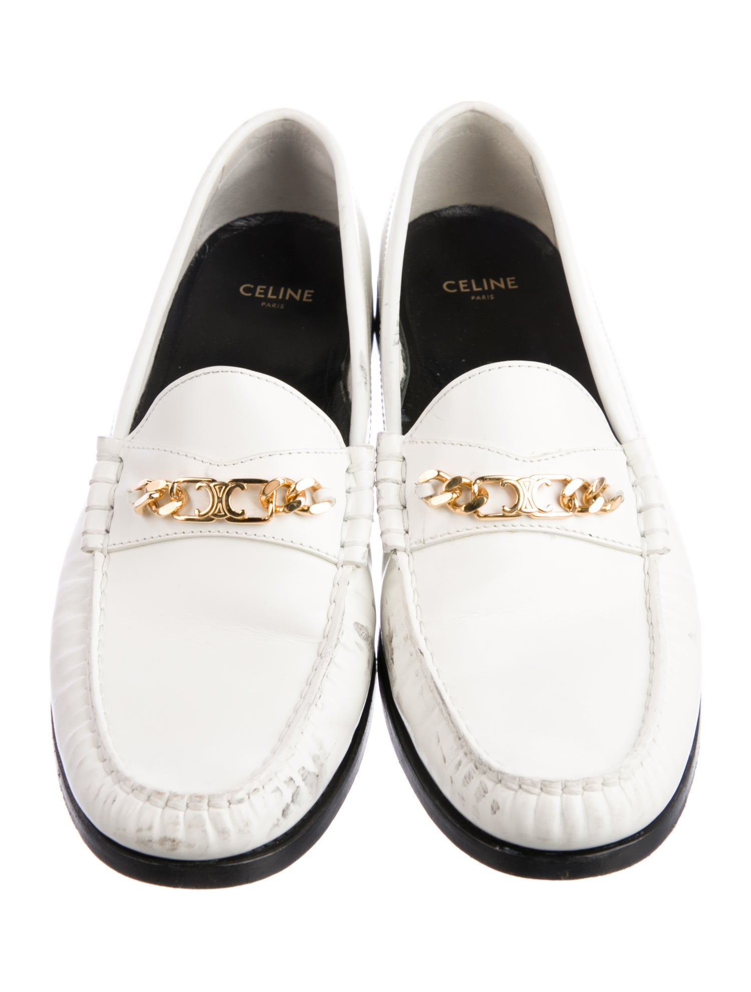 Celine Leather Chain-Link Accents Loafers